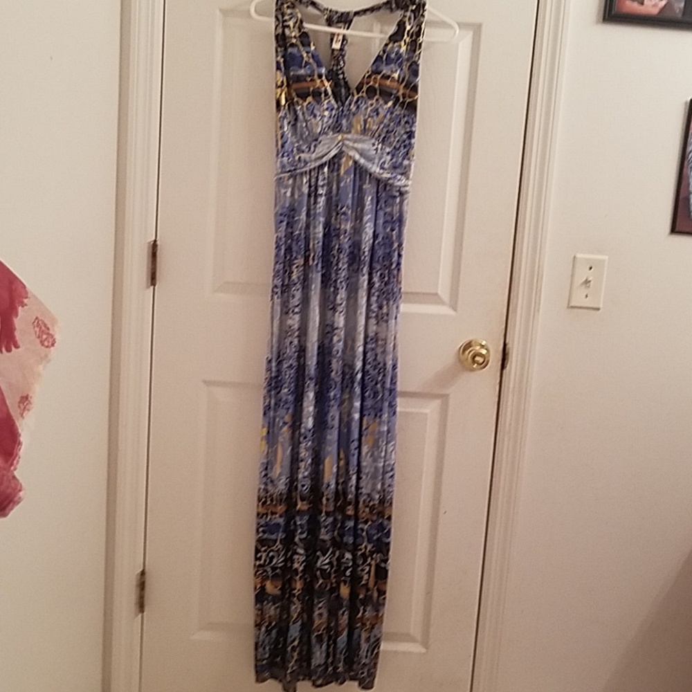 Blue and gold floor length dress